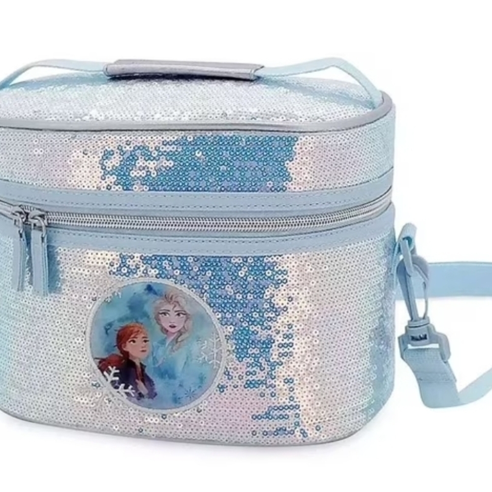 Disney Frozen 2 holographic sequin-covered lunch bag featuring Anna and Elsa